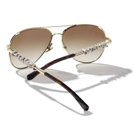 CHANEL Sunglasses: Pilot Sunglasses, metal & zirconia — 